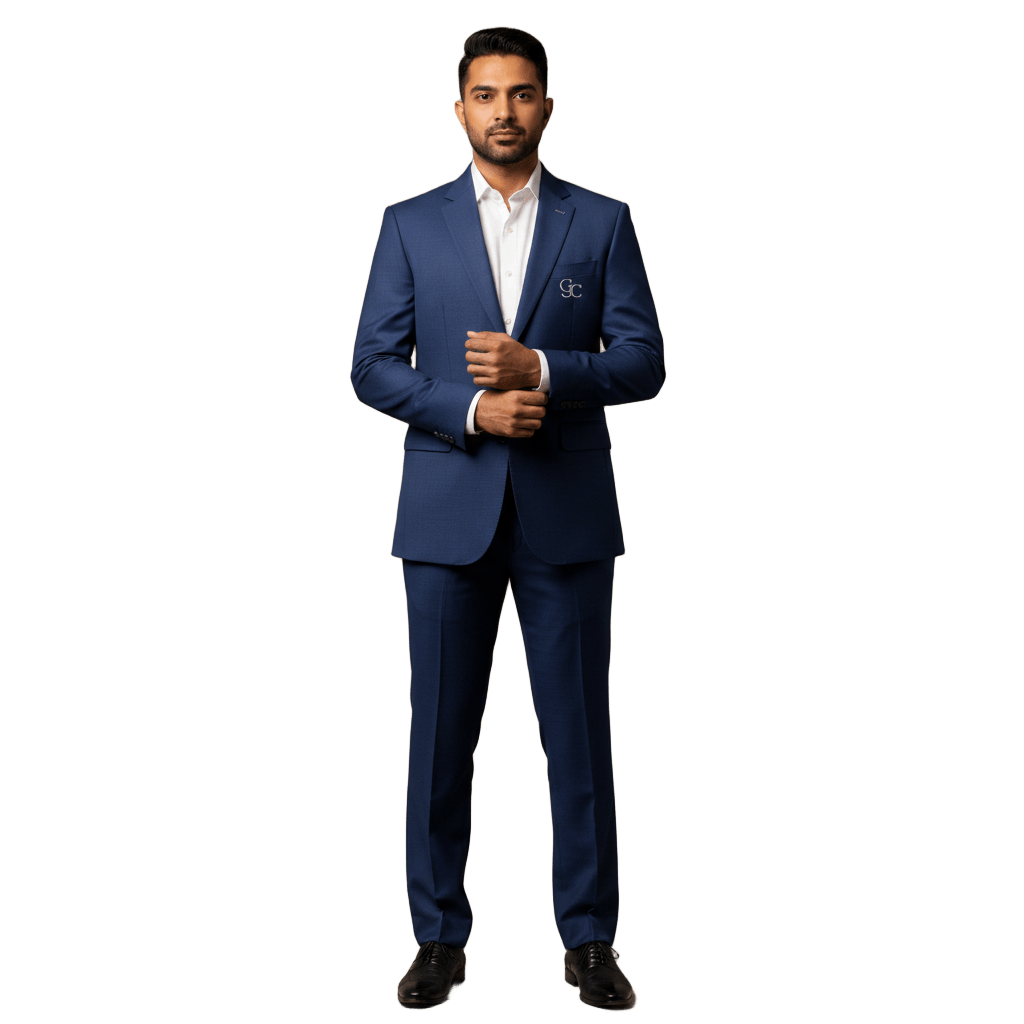 Professional in Tailored Navy Corporate Blazer with Custom Branding