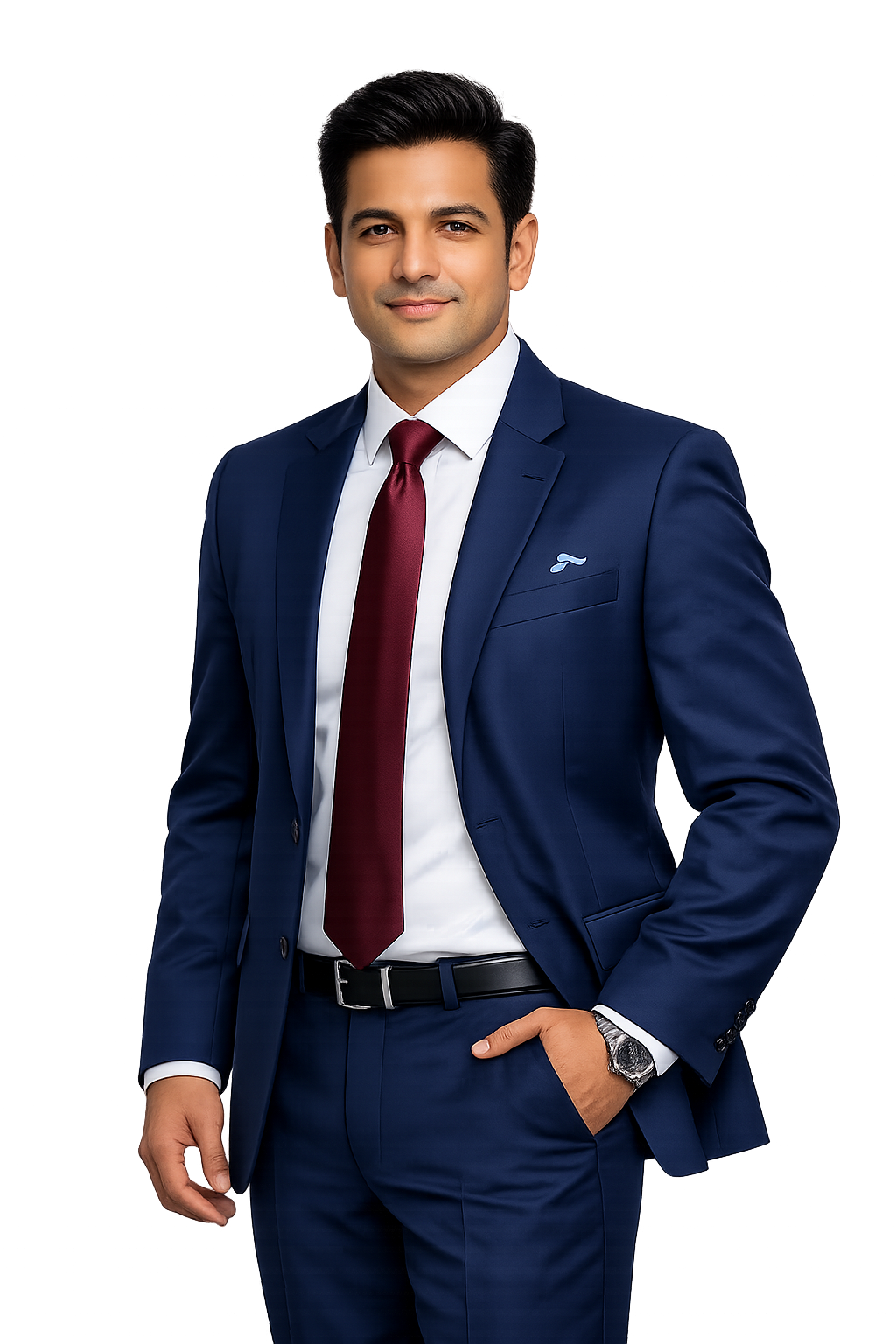 Professional Corporate Employee in Tailored Blazer and Formal Shirt with Company Branding