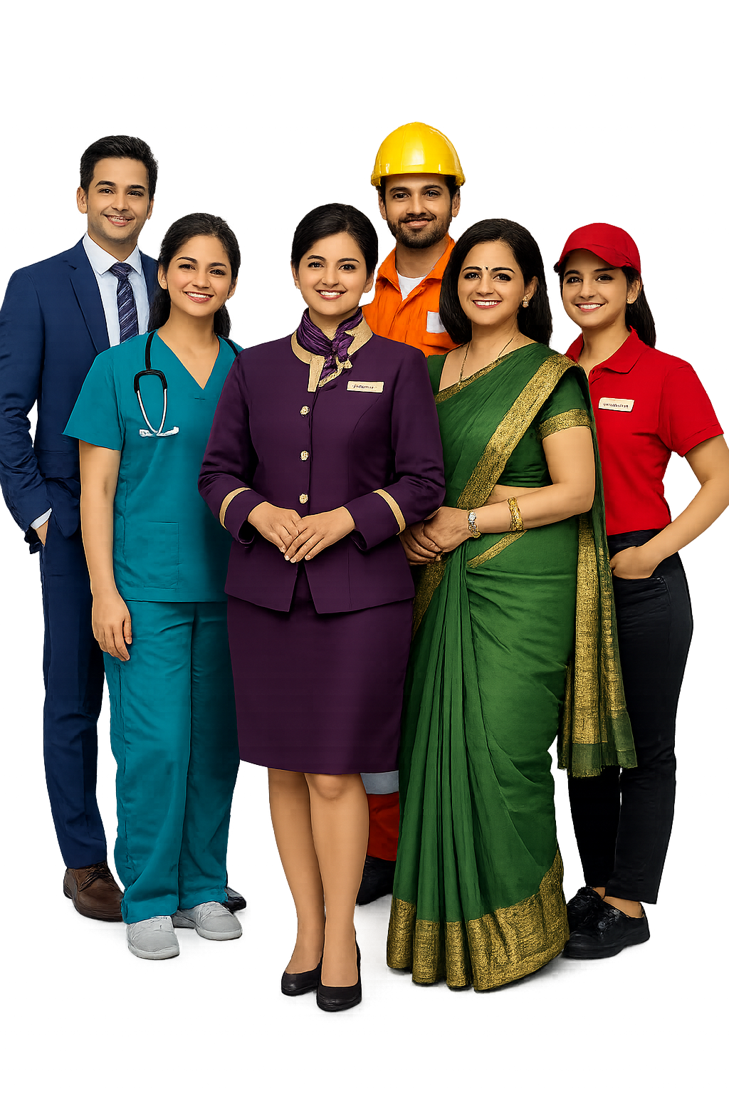 Diverse Group of Indian Professionals from Multiple Industries Wearing Custom Uniforms