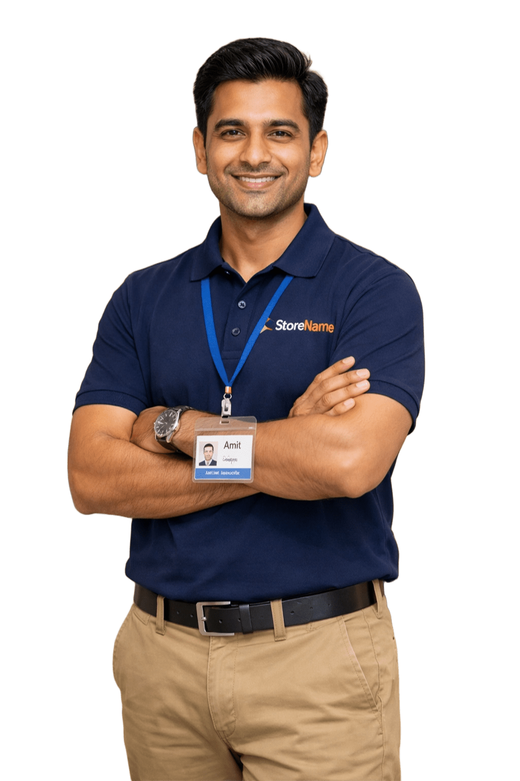 Professional Retail Store Staff in Branded Uniforms at Modern Showroom